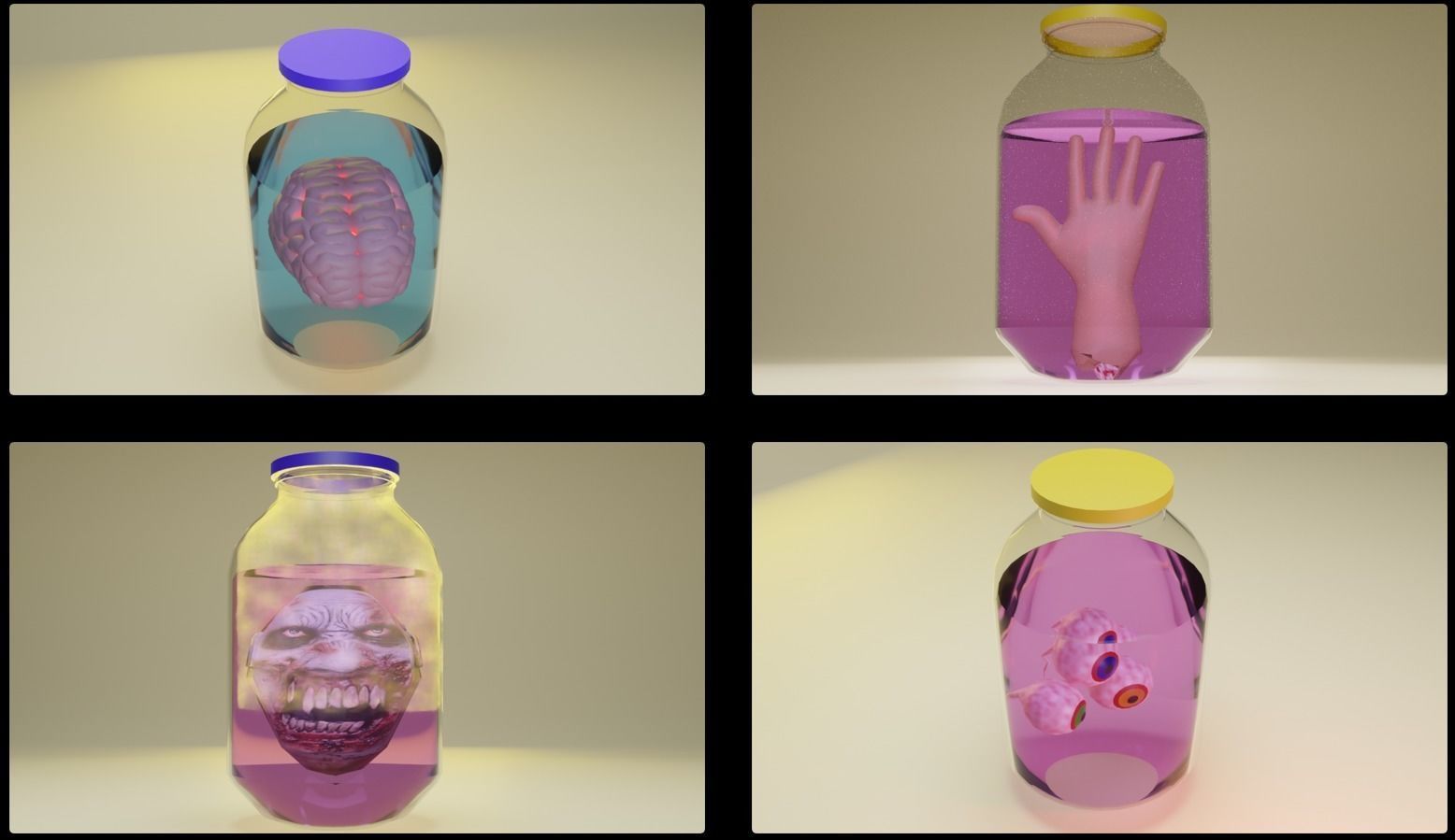 Body parts in a jar Pak 4 models Low-poly 3D model