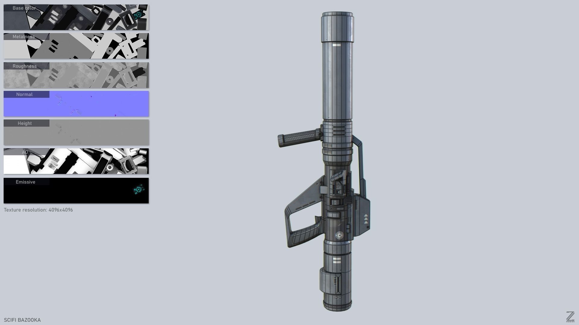 Scifi bazooka Low-poly 3D model_2