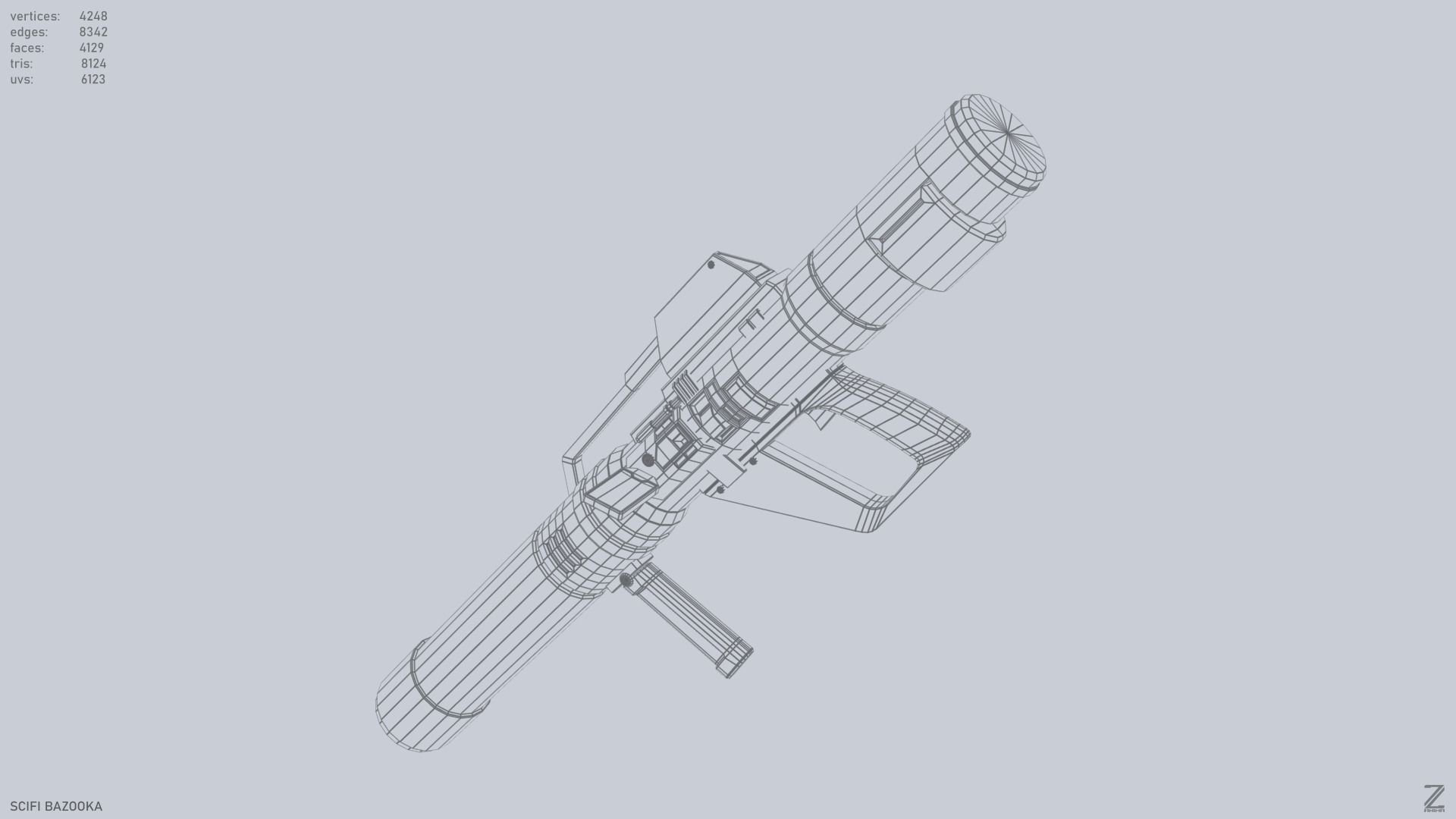 Scifi bazooka Low-poly 3D model_14