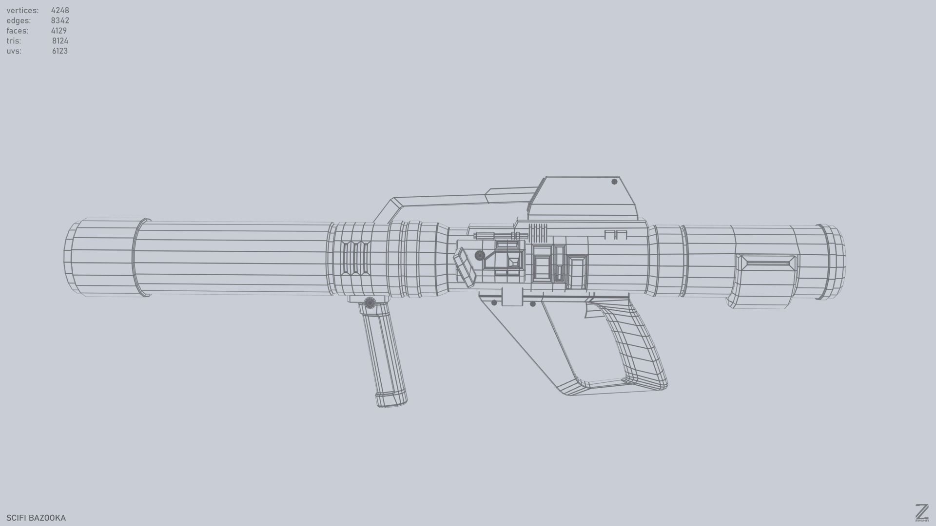 Scifi bazooka Low-poly 3D model_3
