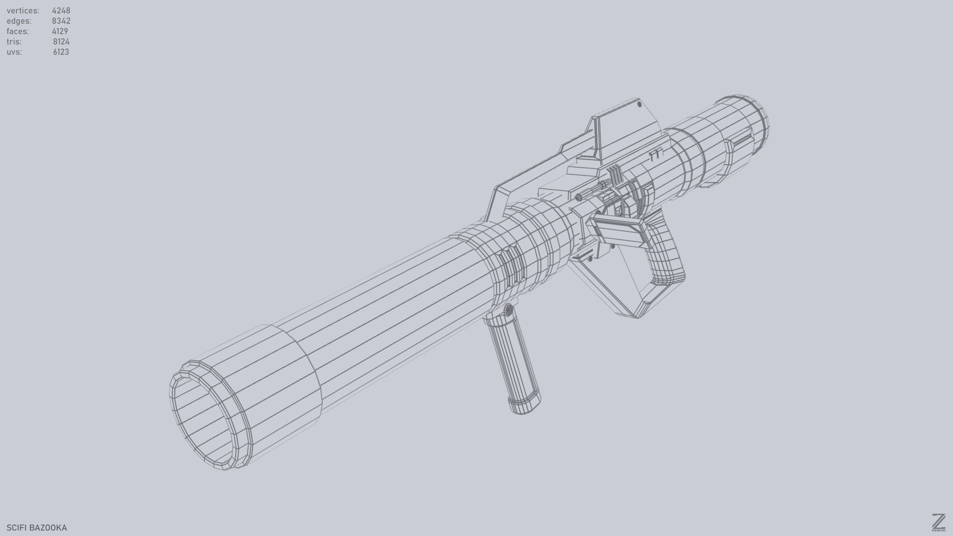 Scifi bazooka Low-poly 3D model_11