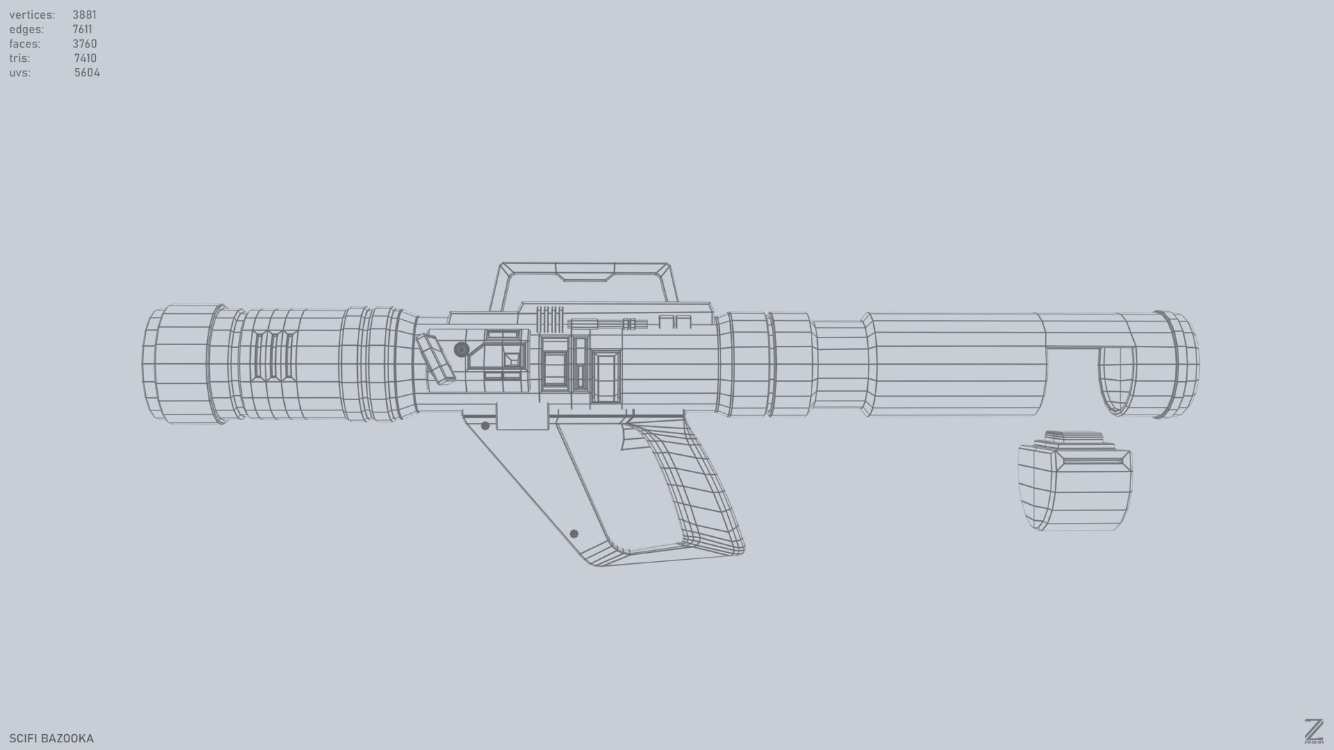 Scifi bazooka Low-poly 3D model_3