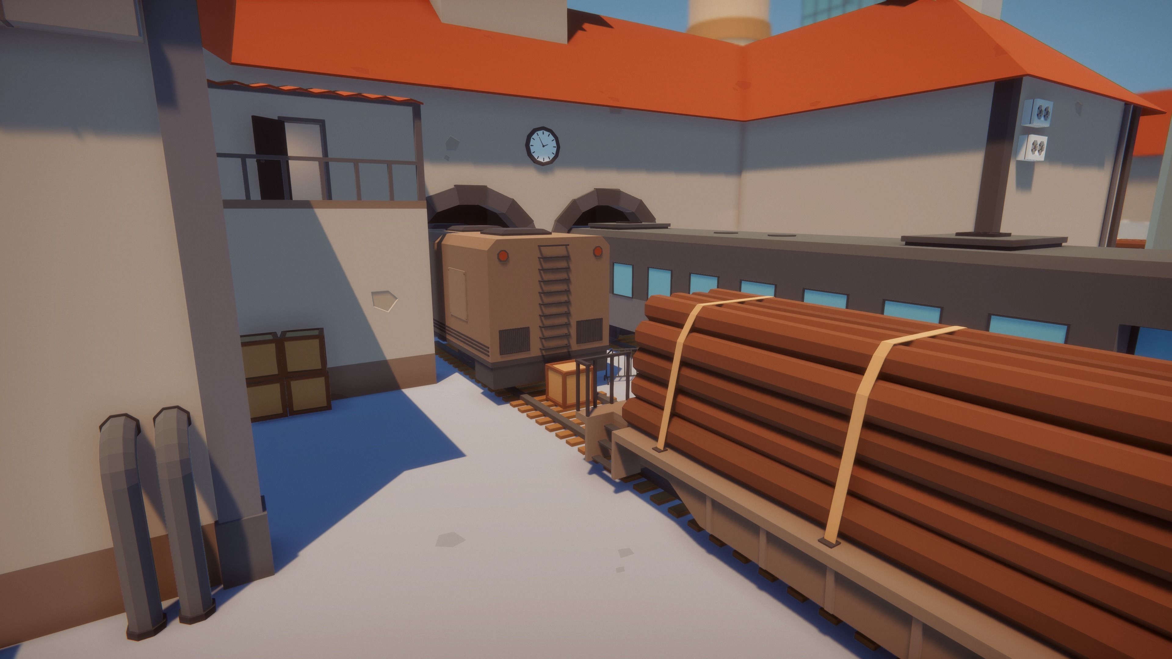 Low Poly FPS Map Vol5 - Railway Station Map with Trains Low-poly 3D model_4