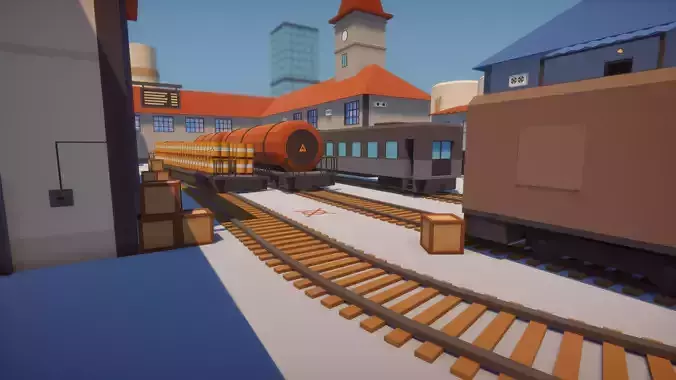 Low Poly FPS Map Vol5 - Railway Station Map with Trains Low-poly 3D model