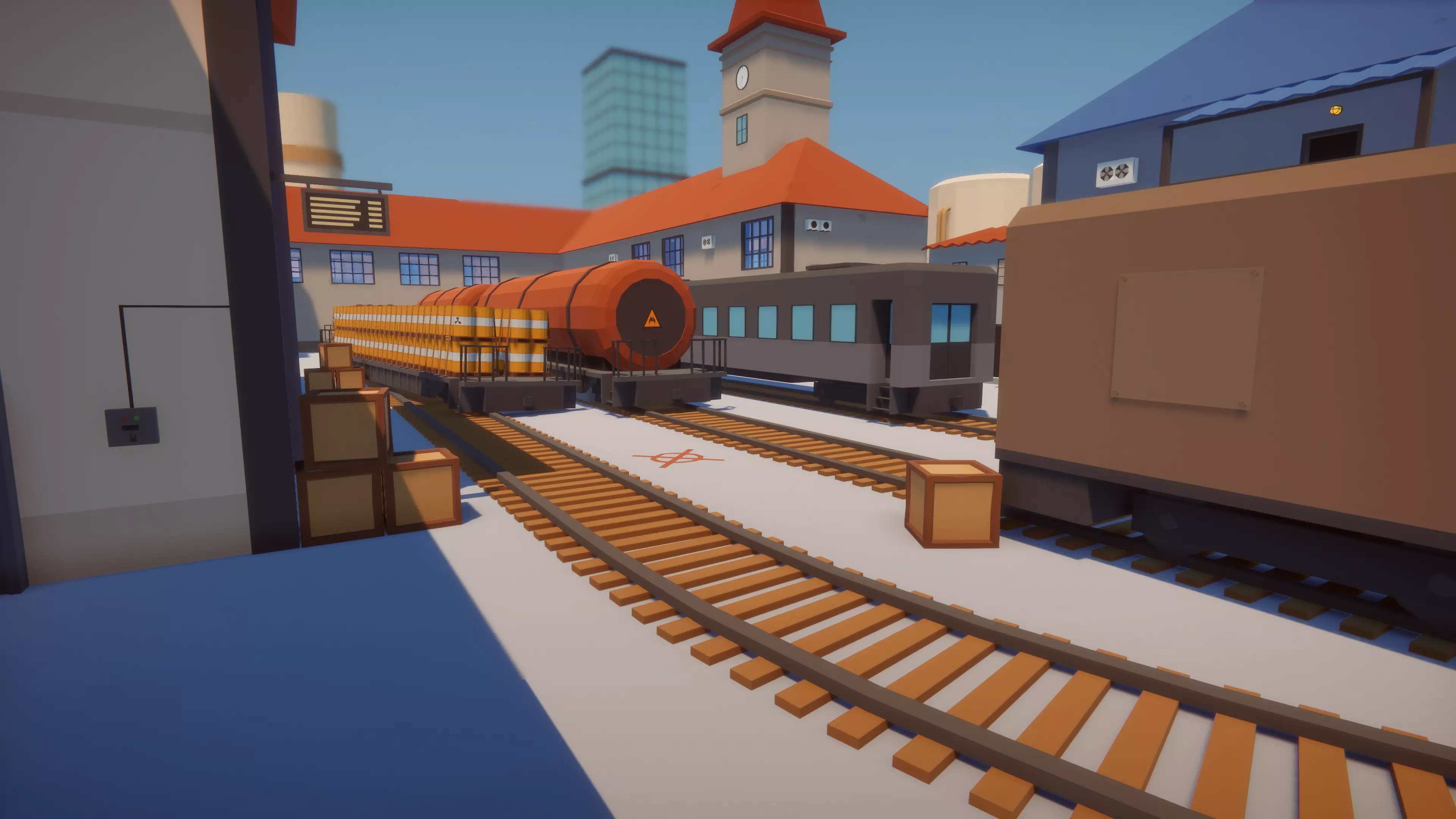 Low Poly FPS Map Vol5 - Railway Station Map with Trains Low-poly 3D model_0