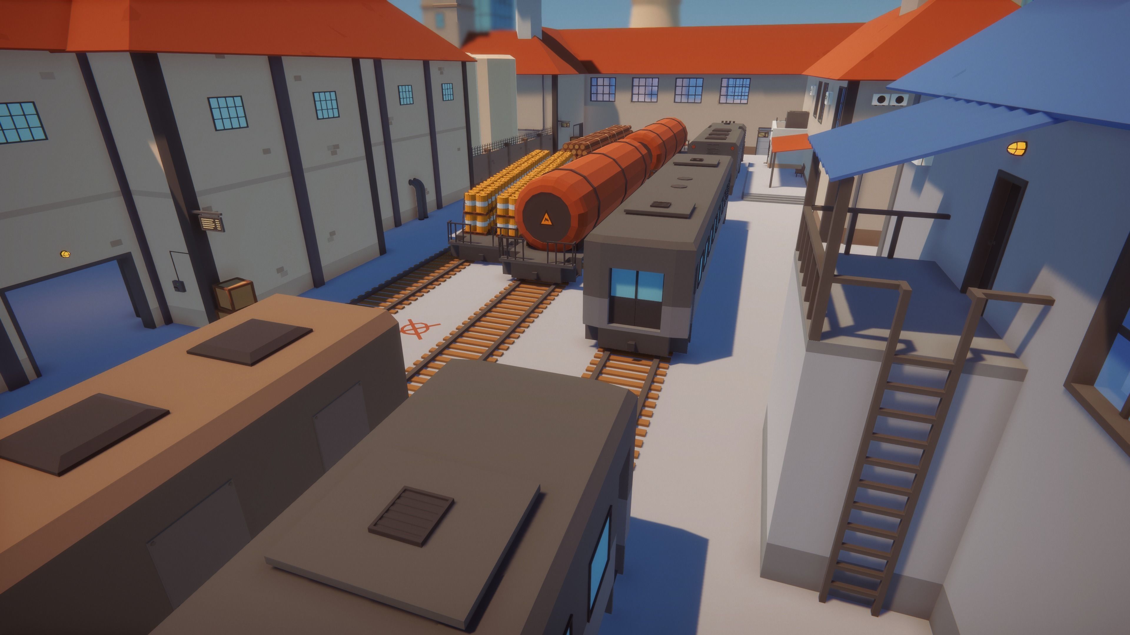 Low Poly FPS Map Vol5 - Railway Station Map with Trains Low-poly 3D model_2