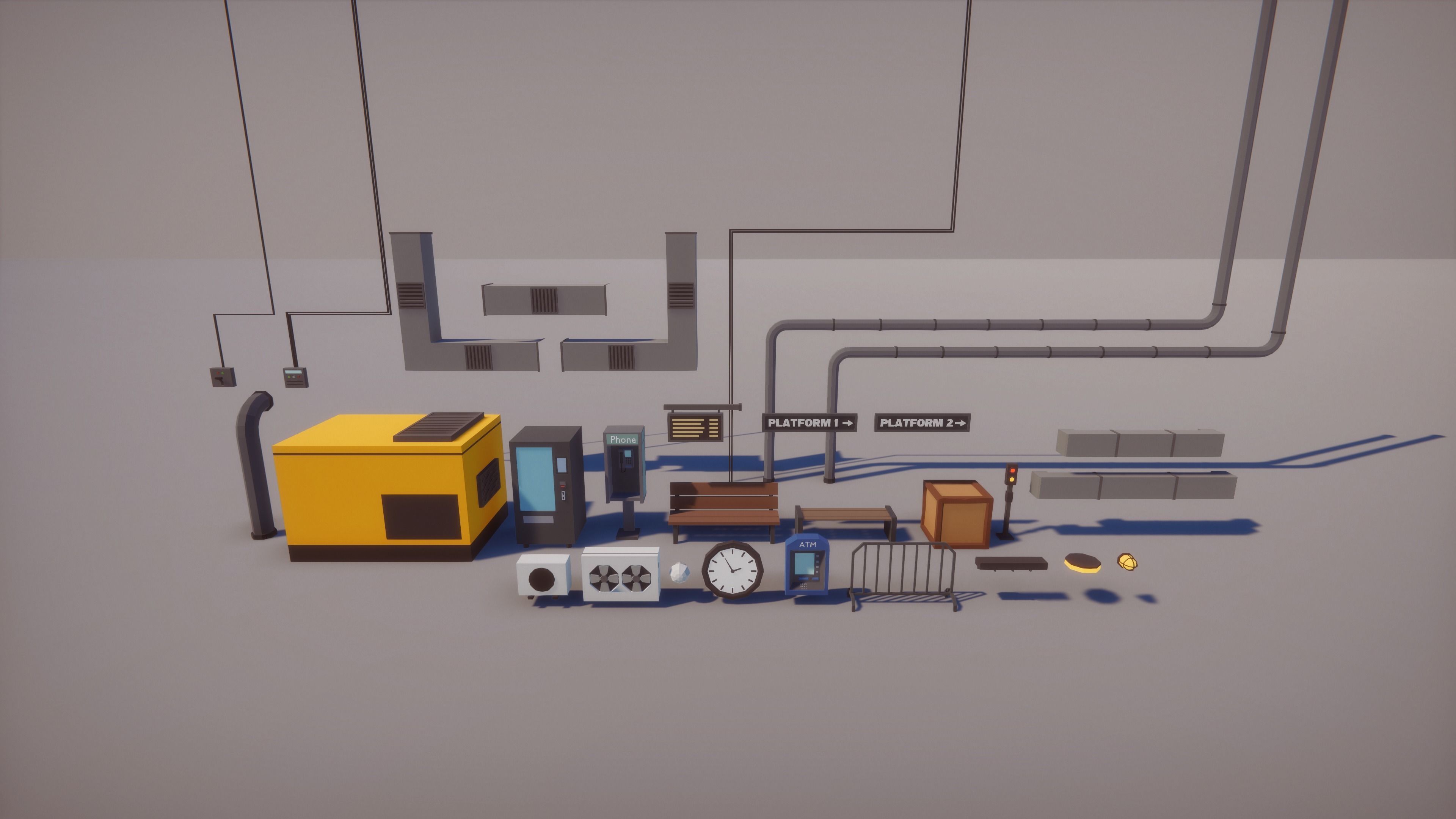 Low Poly FPS Map Vol5 - Railway Station Map with Trains Low-poly 3D model_9