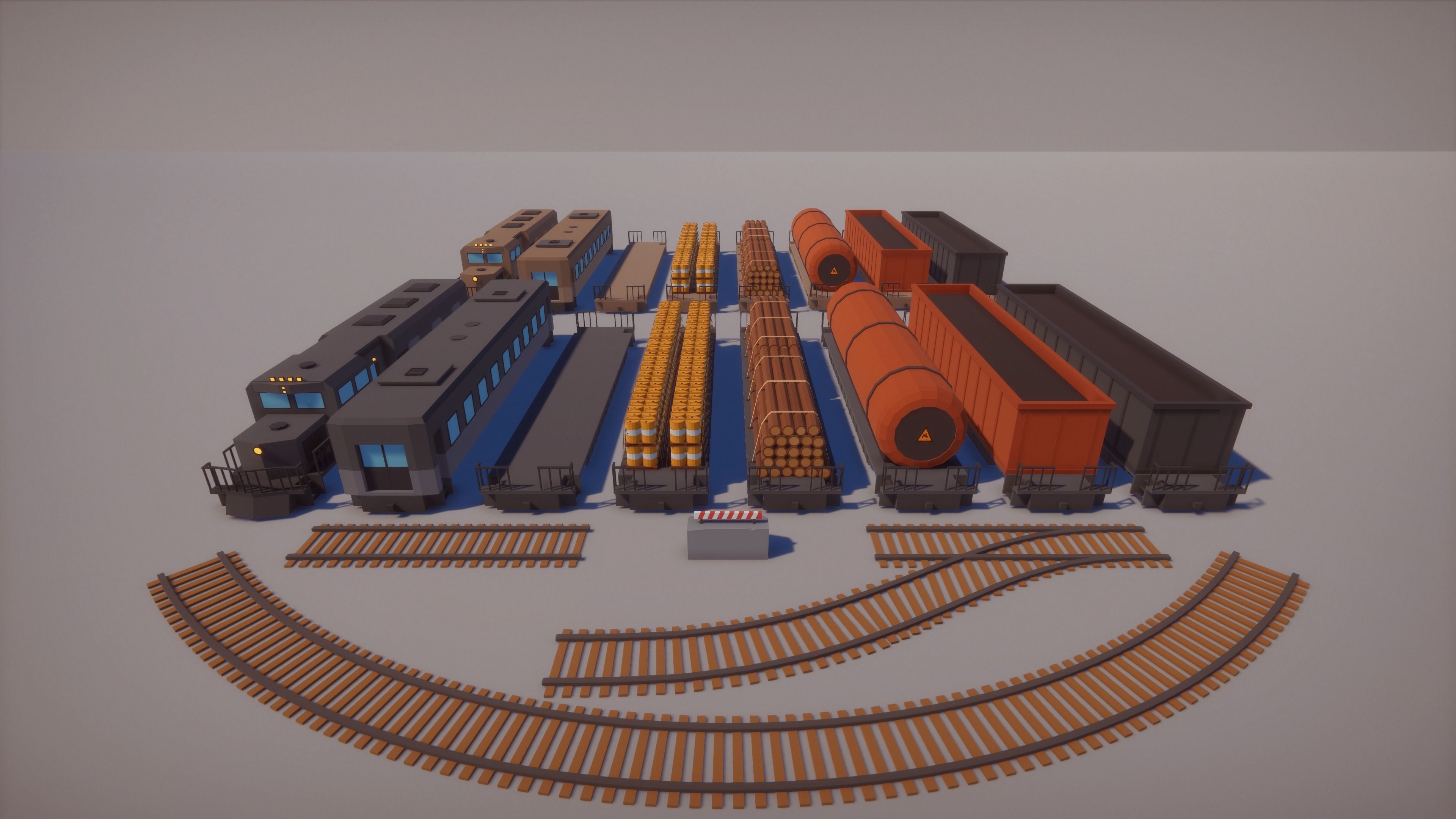 Low Poly FPS Map Vol5 - Railway Station Map with Trains Low-poly 3D model_8
