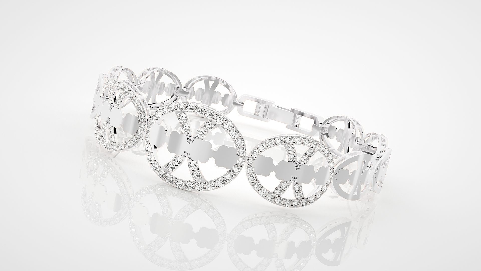 Leaves High Jewelry Diamond Bracelet 3dm stl renders details 3D print model_12