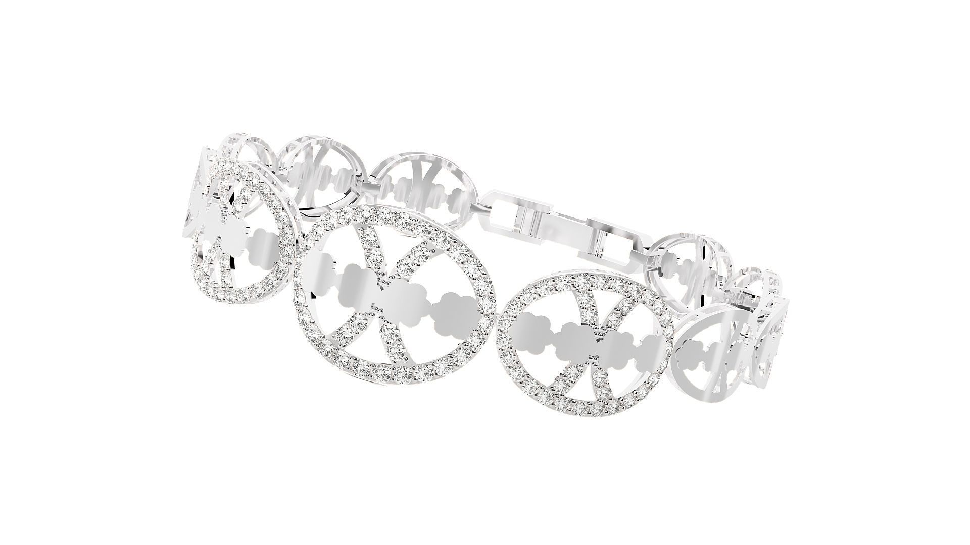 Leaves High Jewelry Diamond Bracelet 3dm stl renders details 3D print model_2