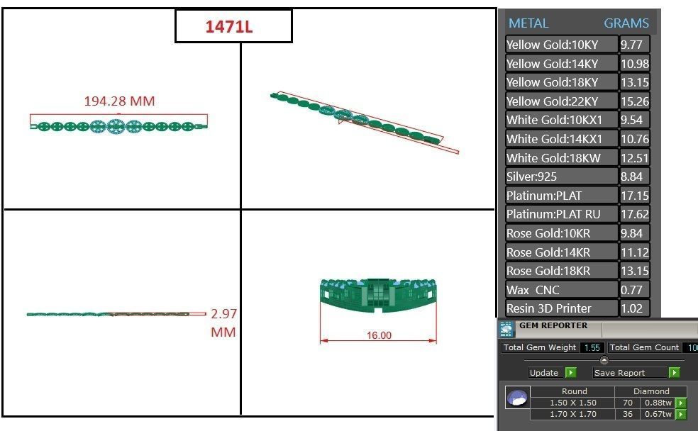 Leaves High Jewelry Diamond Bracelet 3dm stl renders details 3D print model_9