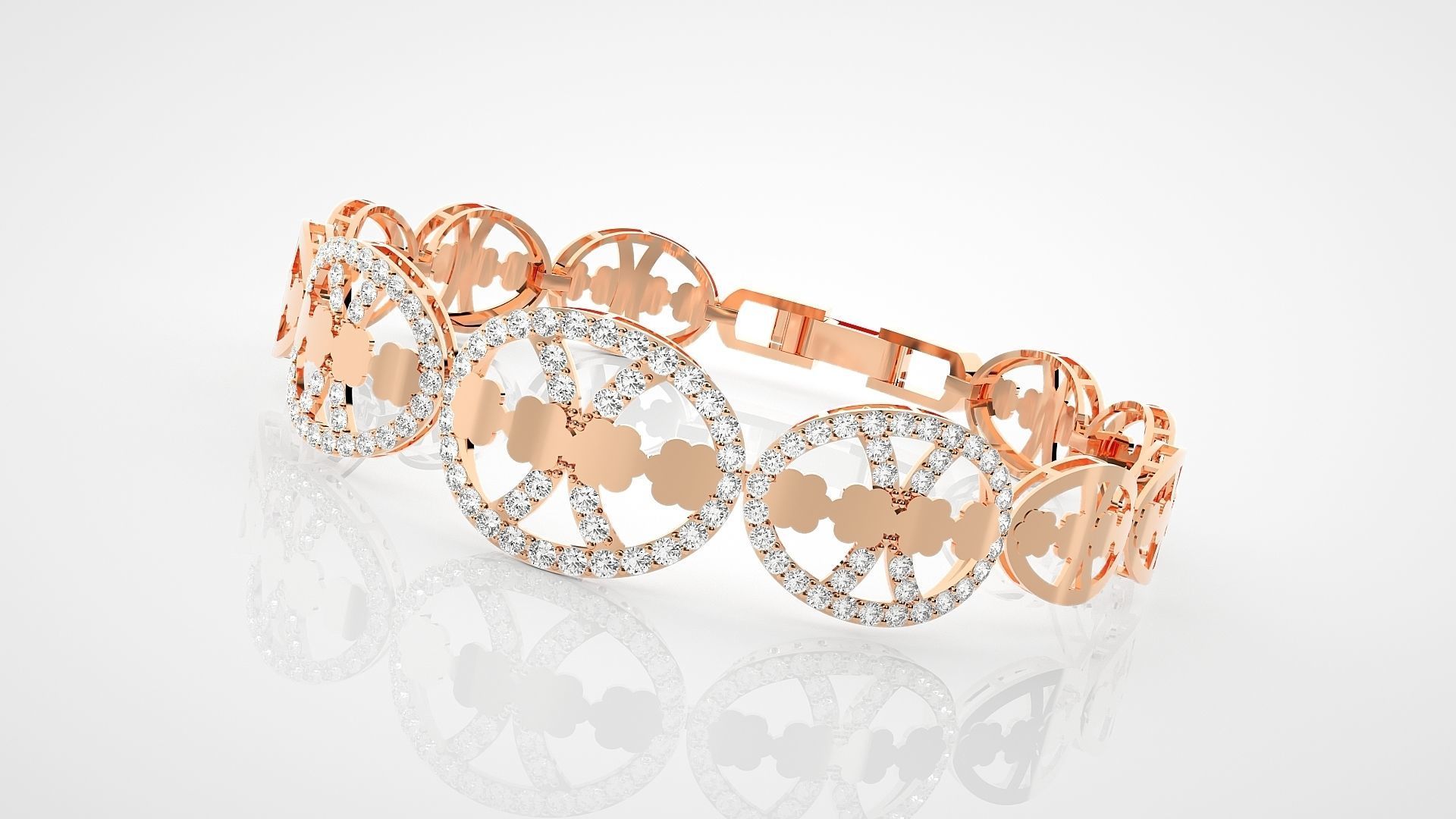 Leaves High Jewelry Diamond Bracelet 3dm stl renders details 3D print model_1