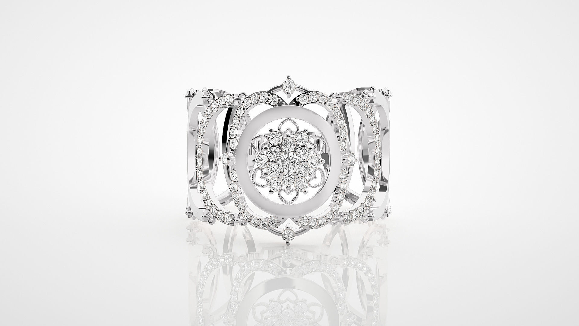 Flower High Jewelry Solitaire Diamond Bracelet 3dm stl renders 3D print model_11