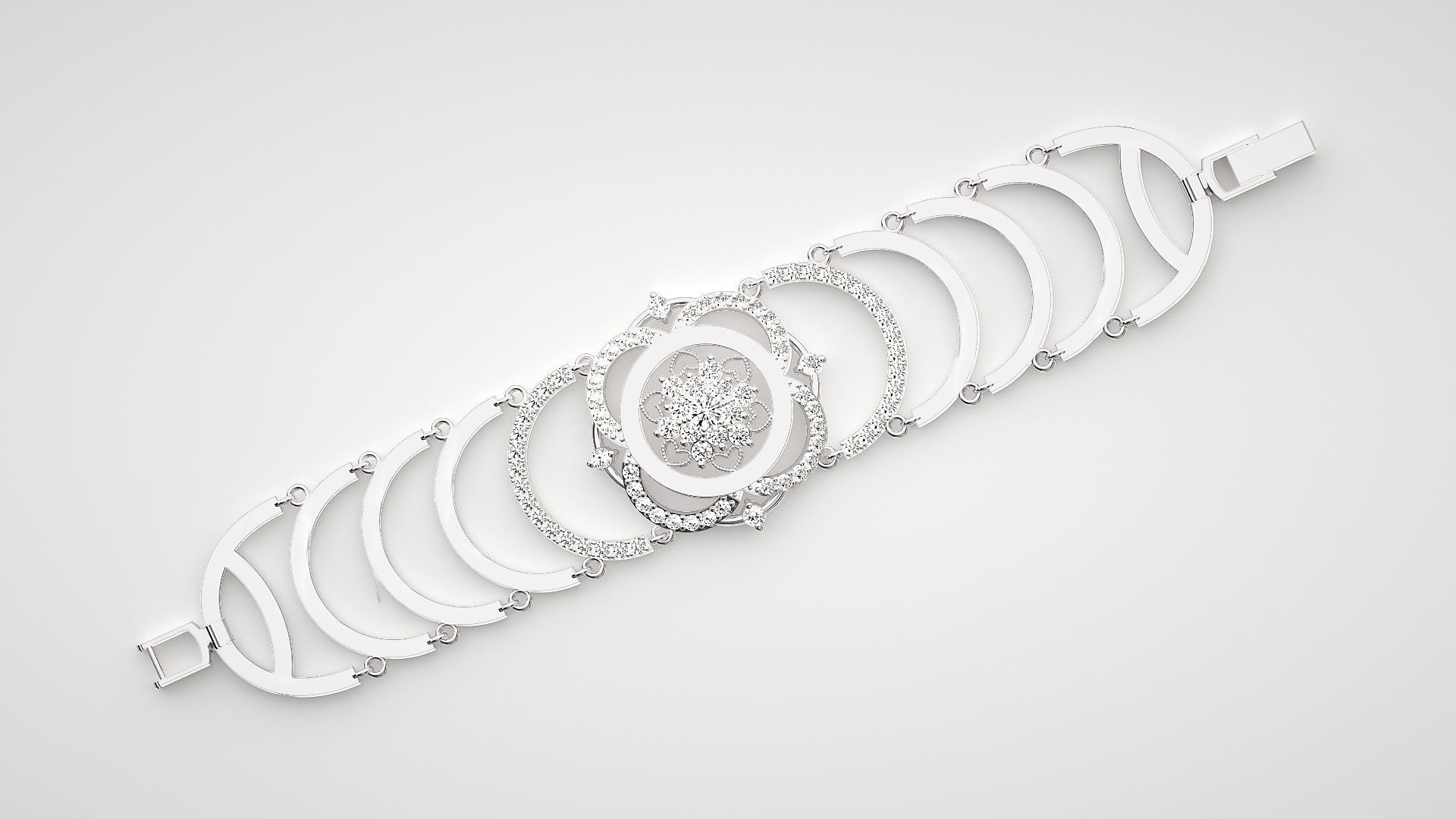 Flower High Jewelry Solitaire Diamond Bracelet 3dm stl renders 3D print model_9