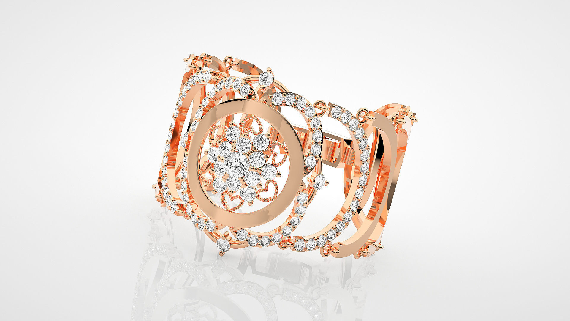 Flower High Jewelry Solitaire Diamond Bracelet 3dm stl renders 3D print model_5