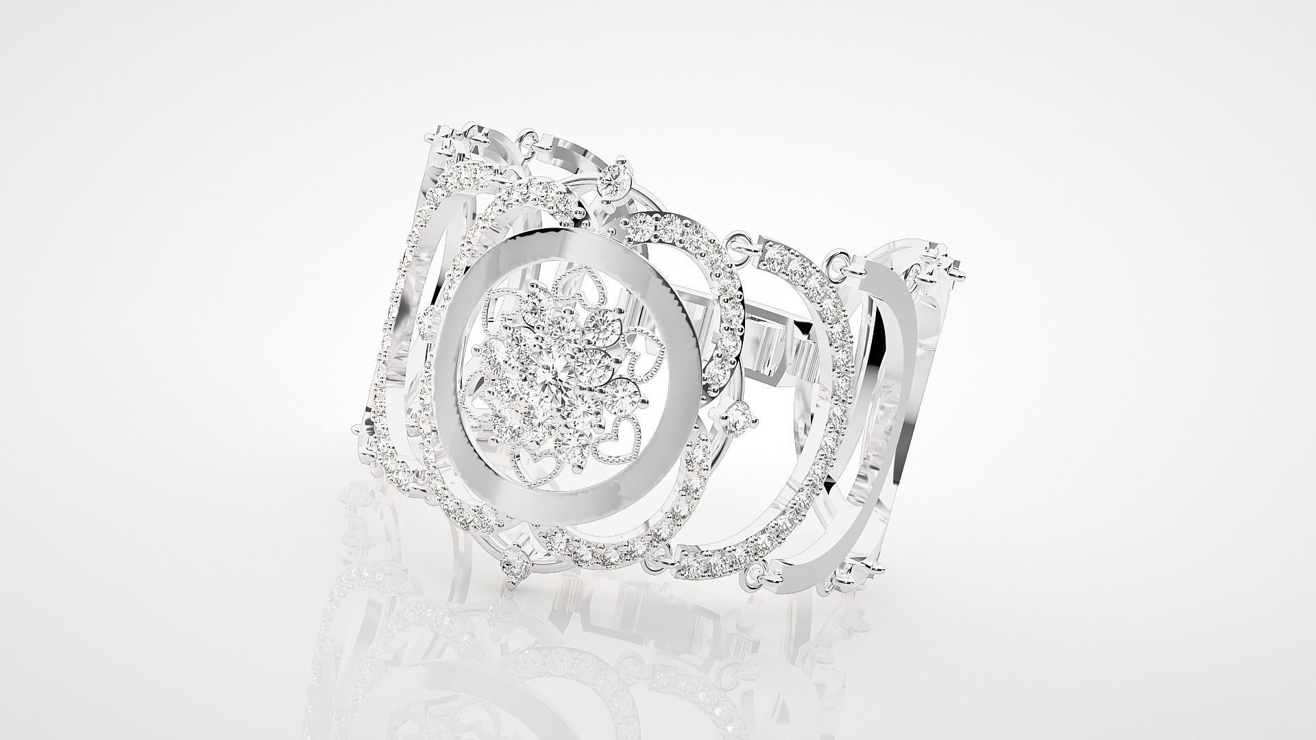 Flower High Jewelry Solitaire Diamond Bracelet 3dm stl renders 3D print model_10