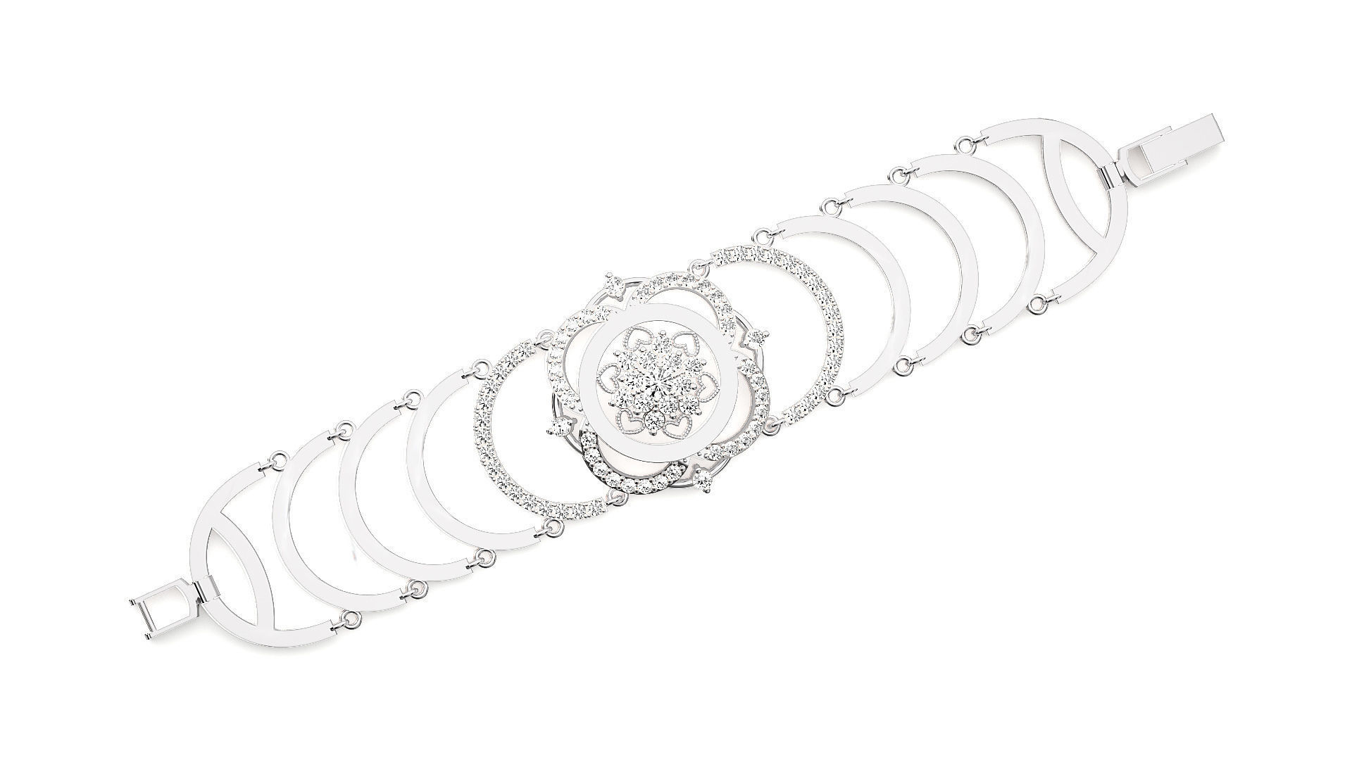 Flower High Jewelry Solitaire Diamond Bracelet 3dm stl renders 3D print model_8