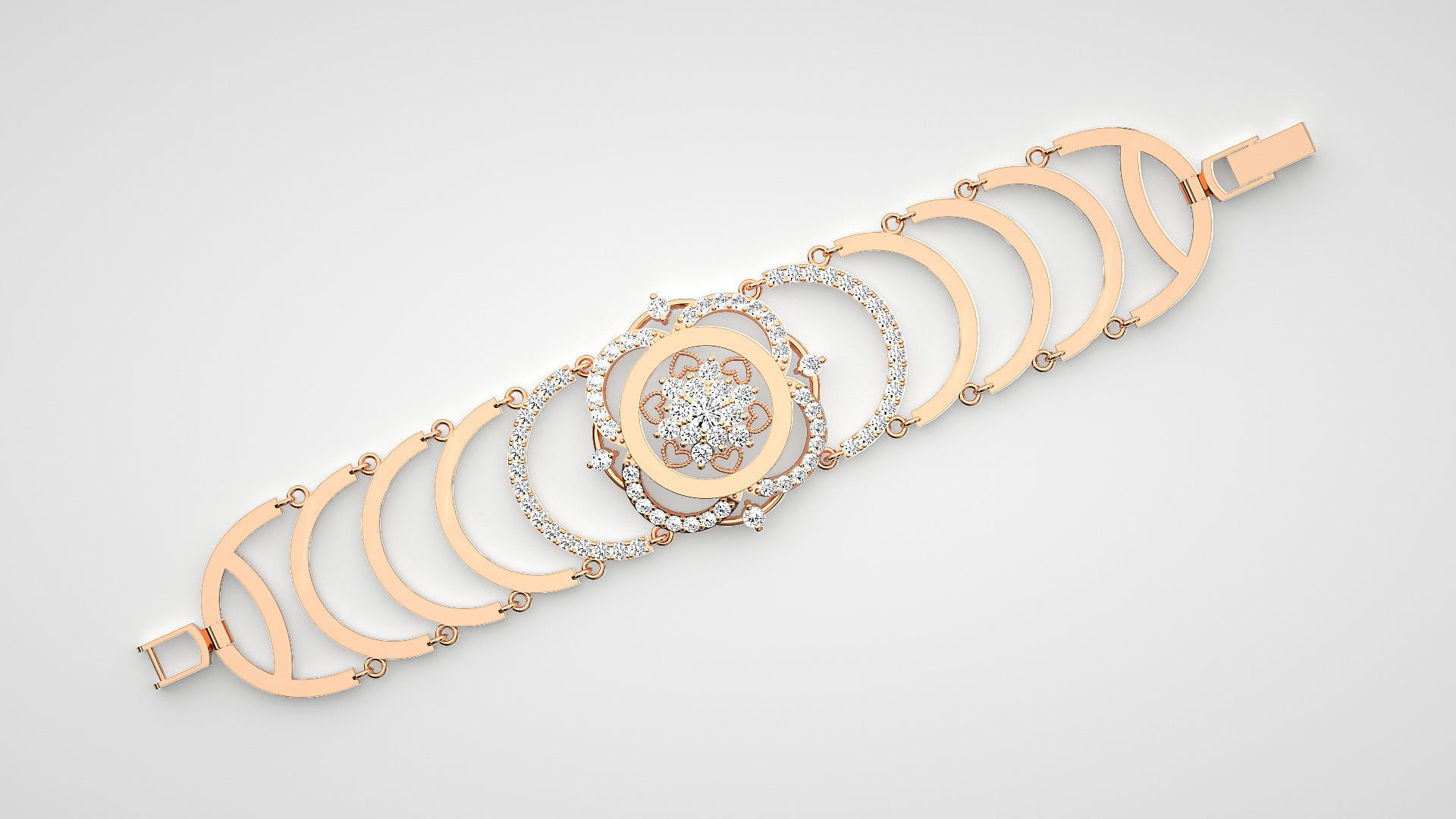 Flower High Jewelry Solitaire Diamond Bracelet 3dm stl renders 3D print model_4