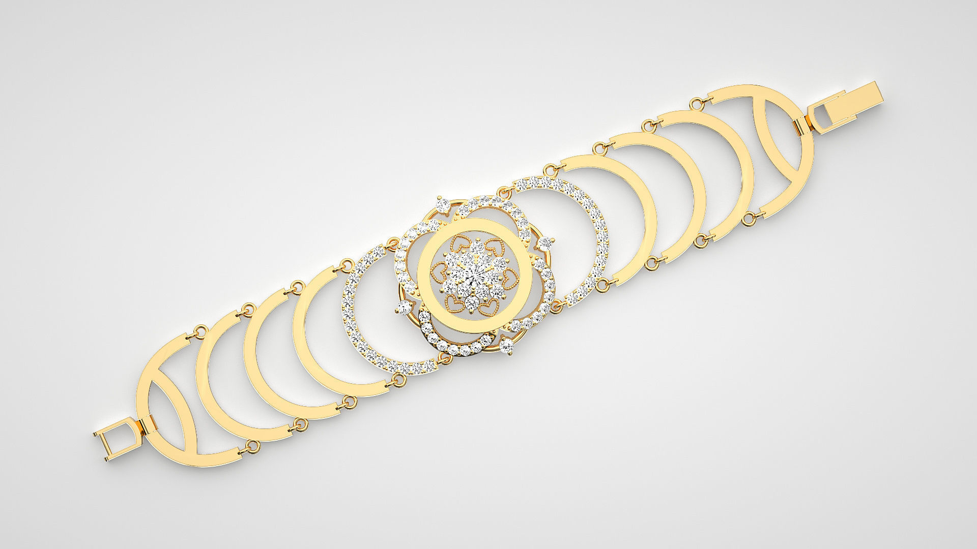 Flower High Jewelry Solitaire Diamond Bracelet 3dm stl renders 3D print model_13