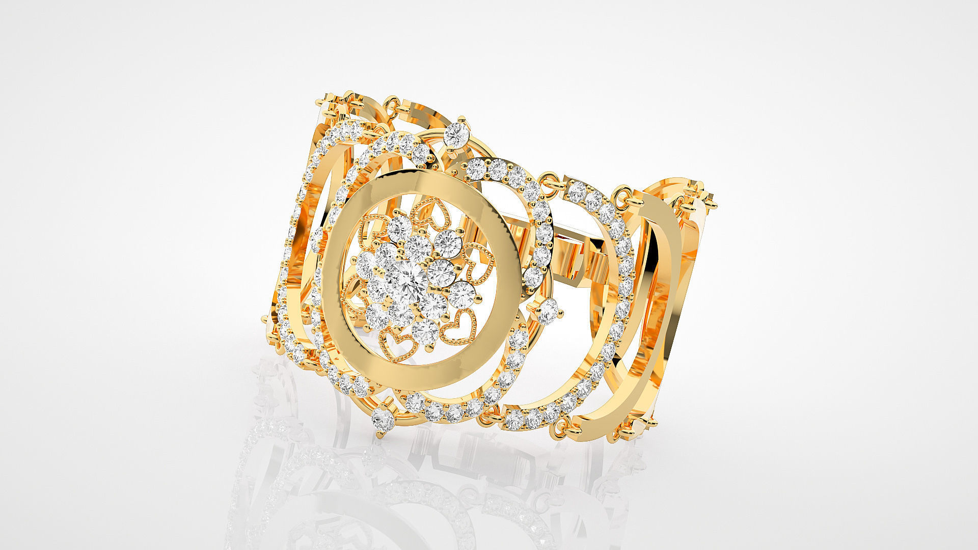 Flower High Jewelry Solitaire Diamond Bracelet 3dm stl renders 3D print model_15