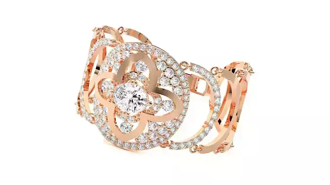 Flower High Jewelry Solitaire  Diamond Bracelet 3dm stl renders