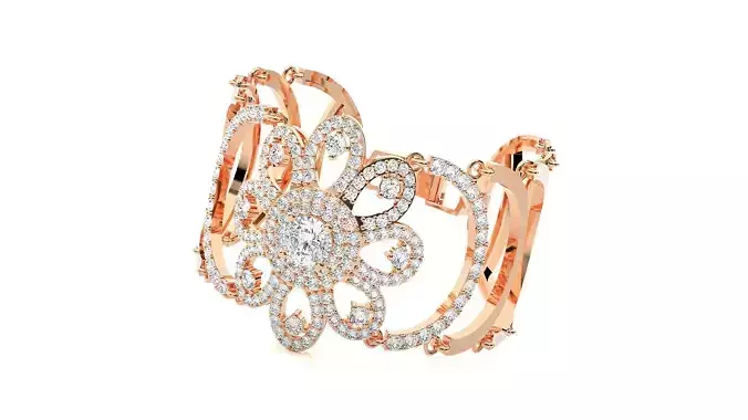 Flower High Jewelry Solitaire Diamond Bracelet 3dm stl renders
