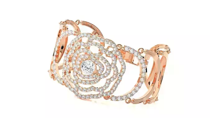 Flower High Jewelry Solitaire  Diamond Bracelet 3dm stl renders