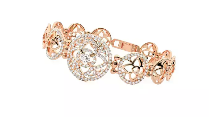 Flower High Jewelry Solitaire Diamond Bracelet 3dm stl renders