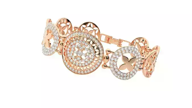Flower High Jewelry Diamond Link Bracelet 3dm stl renders 