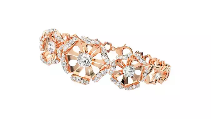 Flower High Jewelry Solitaire Diamond Bracelet 3dm stl renders