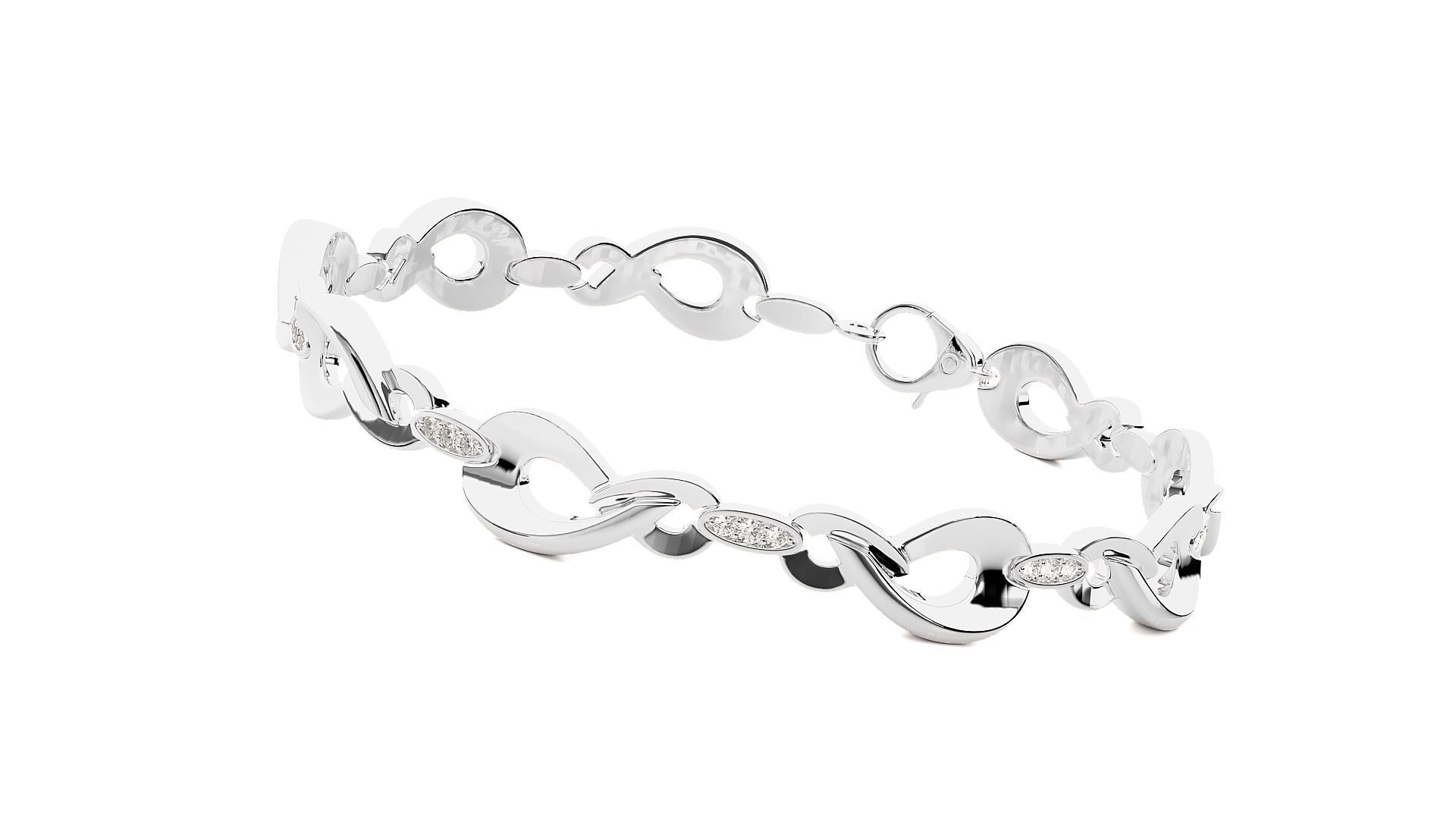 Chain Link High Jewelry Diamond Bracelet 3dm stl renders details 3D print model_1