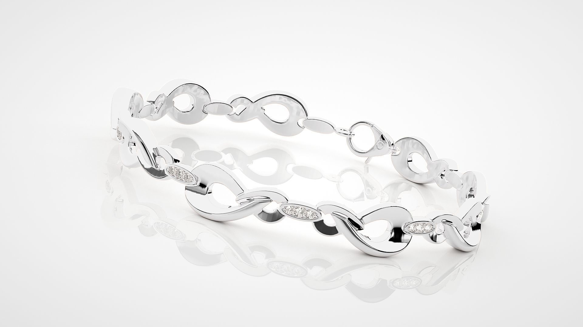 Chain Link High Jewelry Diamond Bracelet 3dm stl renders details 3D print model_11