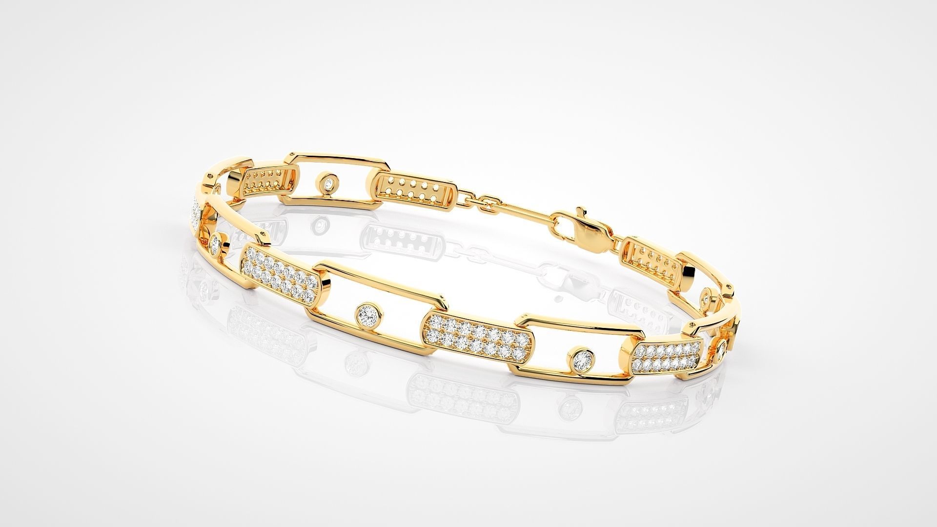 Chain Link High Jewelry Solitaire Diamond Bracelet 3dm stl 3D print model_2