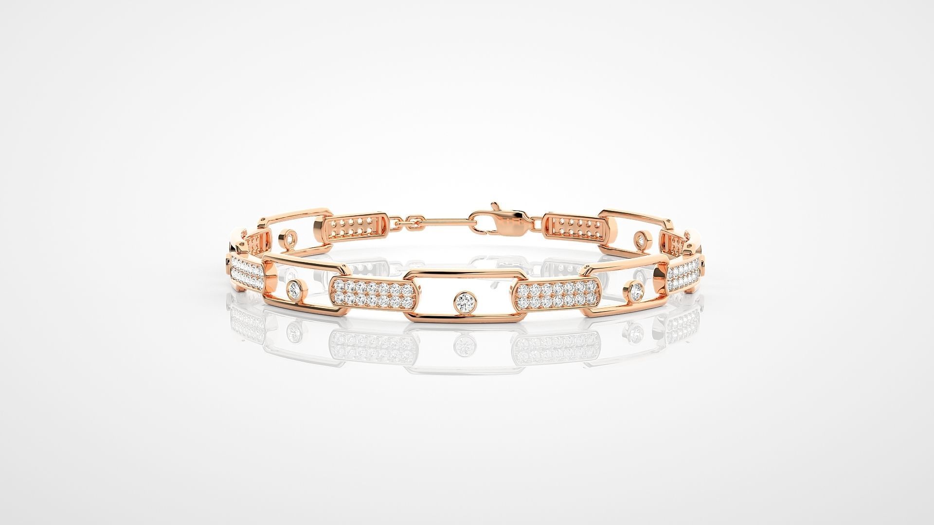 Chain Link High Jewelry Solitaire Diamond Bracelet 3dm stl 3D print model_4