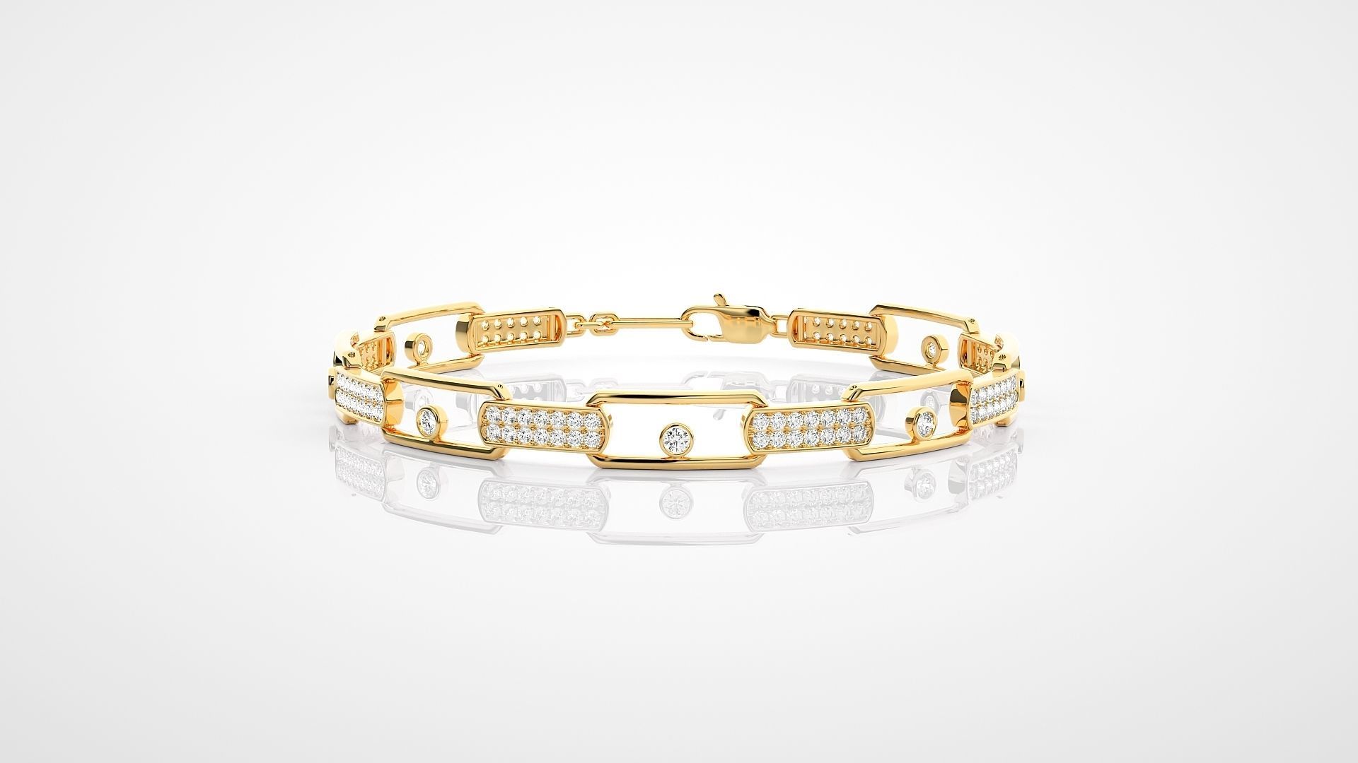 Chain Link High Jewelry Solitaire Diamond Bracelet 3dm stl 3D print model_10