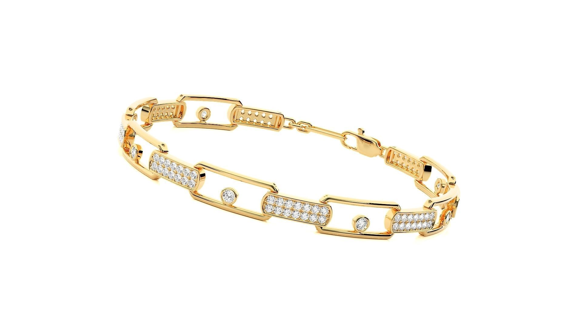 Chain Link High Jewelry Solitaire Diamond Bracelet 3dm stl 3D print model_12