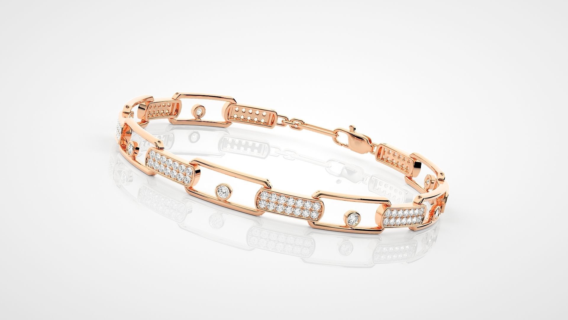 Chain Link High Jewelry Solitaire Diamond Bracelet 3dm stl 3D print model_6
