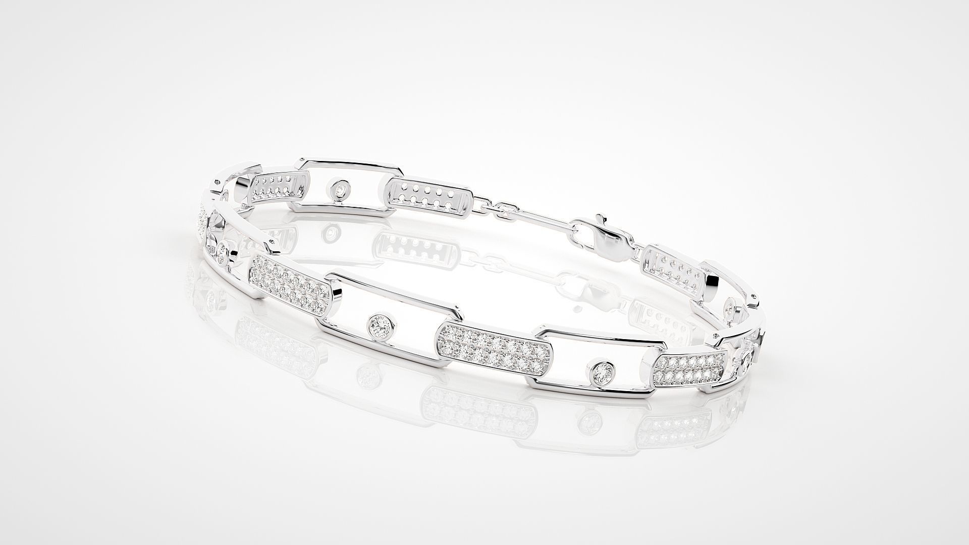 Chain Link High Jewelry Solitaire Diamond Bracelet 3dm stl 3D print model_1