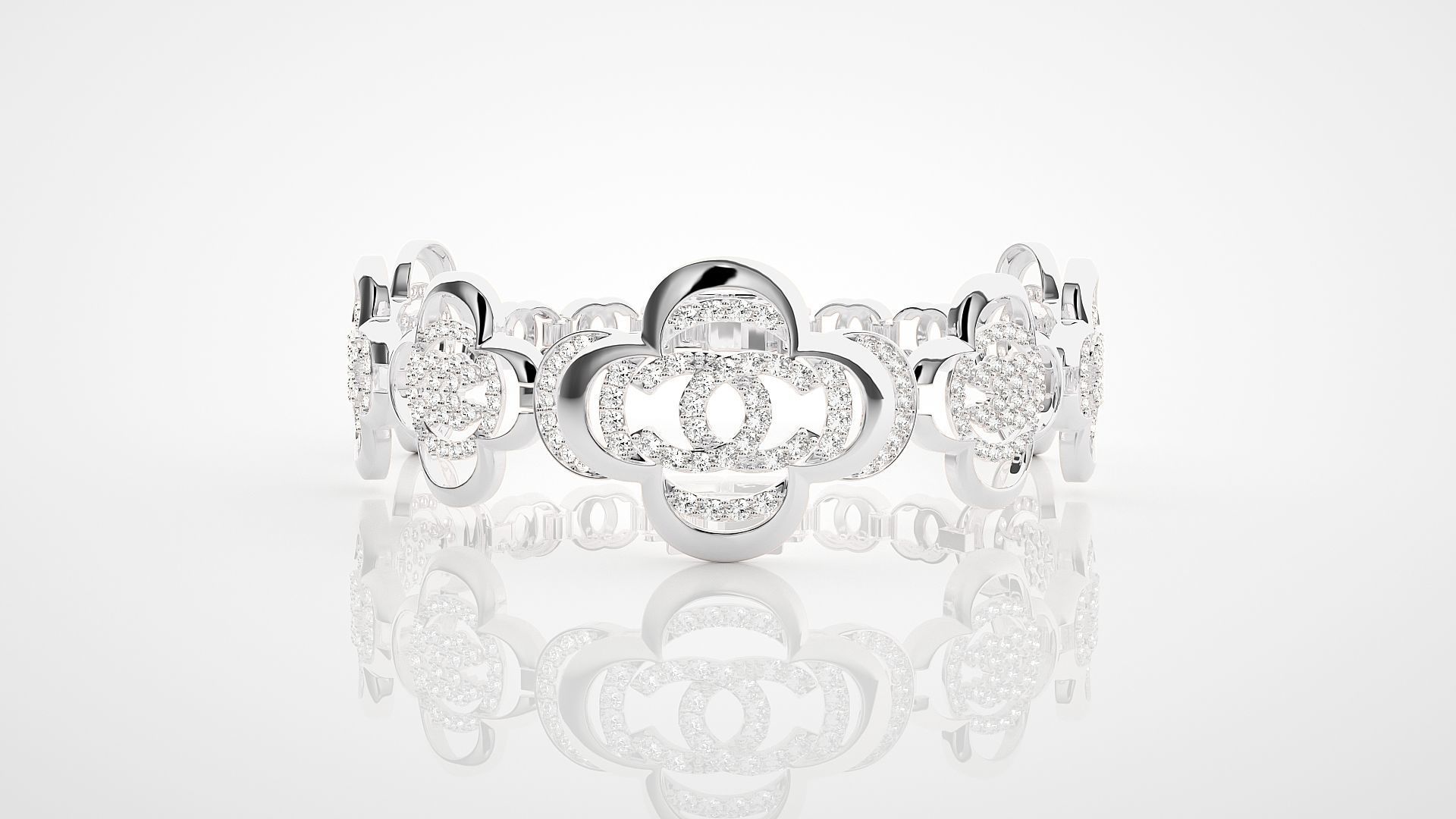 Flower High Jewelry Diamond Bracelet 3dm stl renders details 3D print model_13