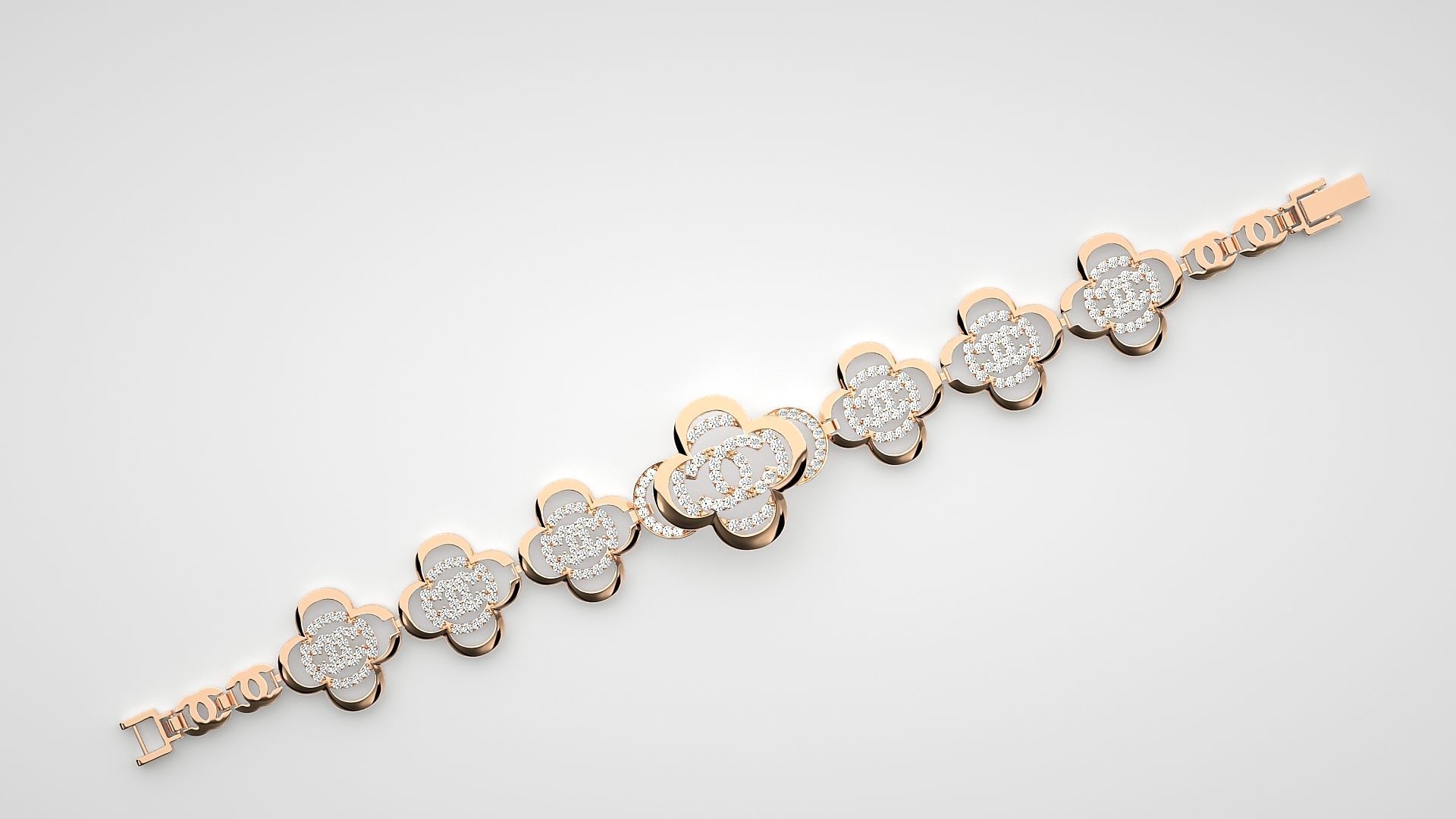 Flower High Jewelry Diamond Bracelet 3dm stl renders details 3D print model_6