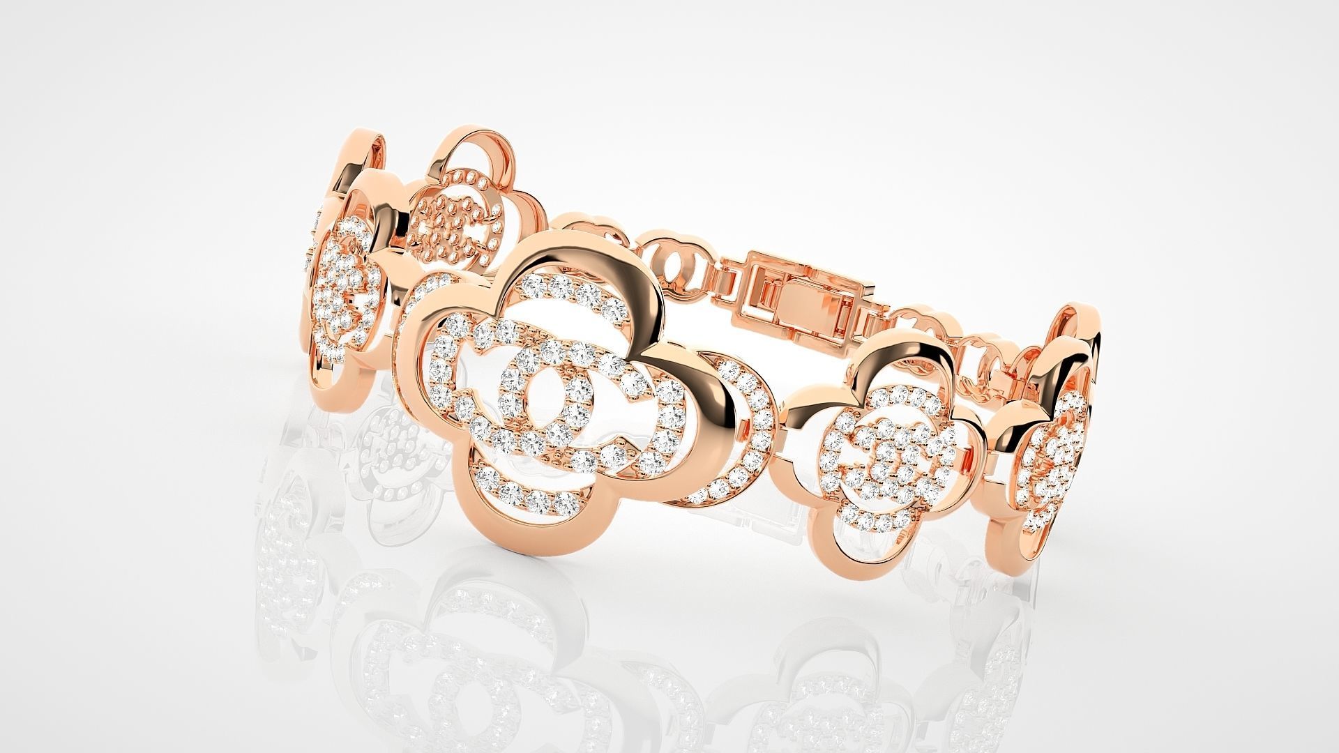 Flower High Jewelry Diamond Bracelet 3dm stl renders details 3D print model_1