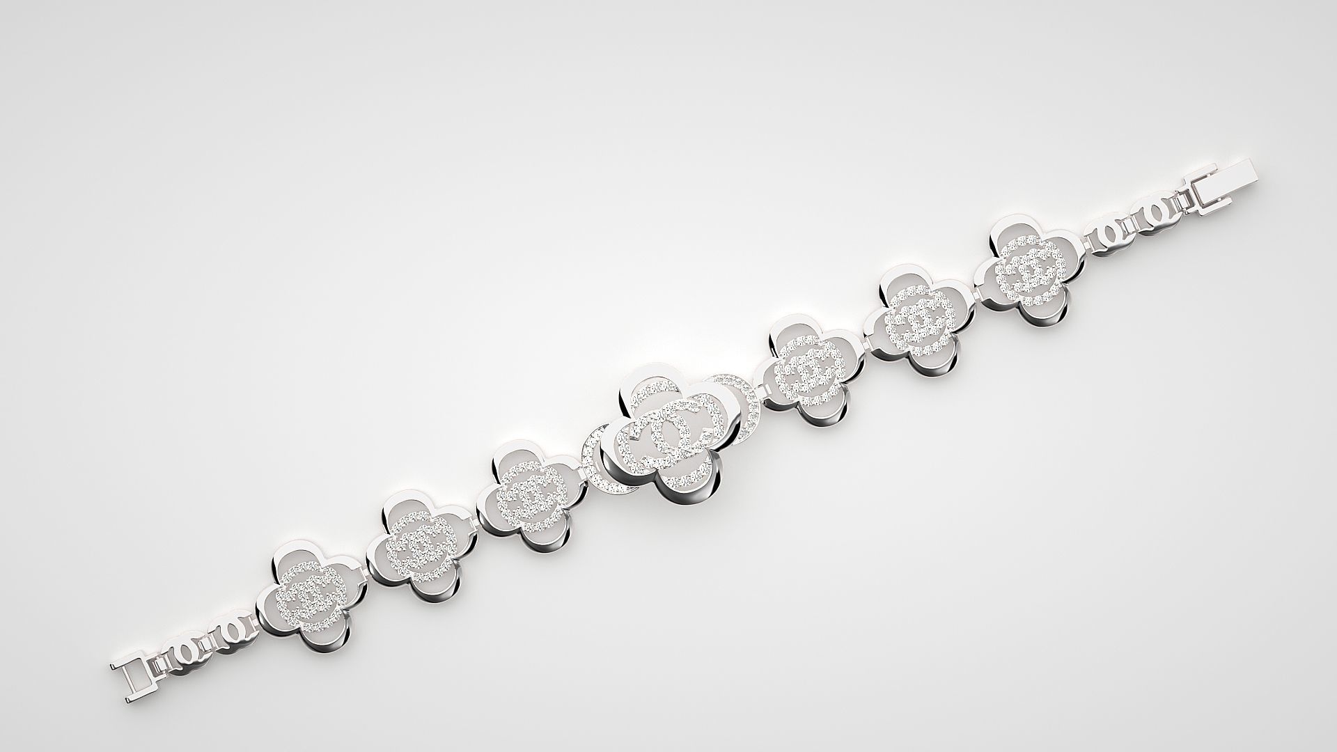 Flower High Jewelry Diamond Bracelet 3dm stl renders details 3D print model_10