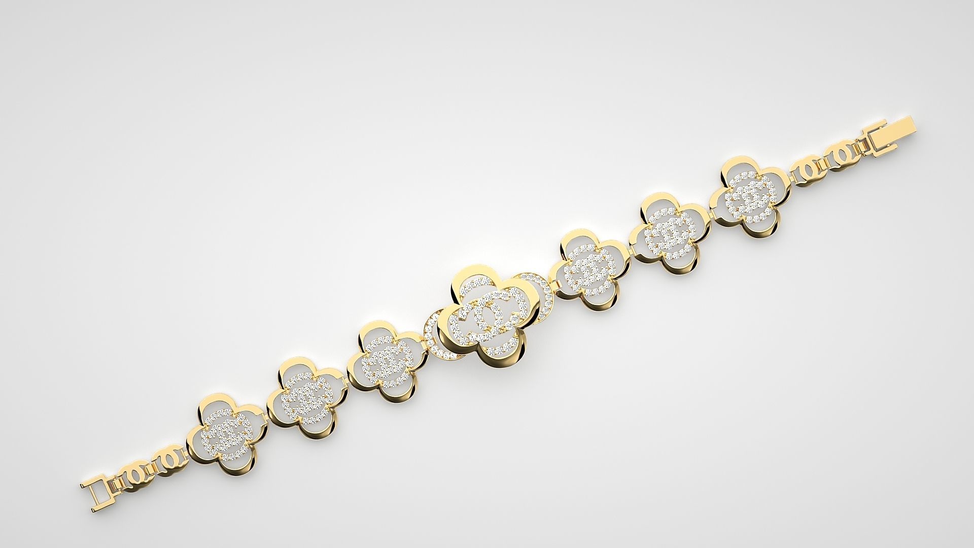 Flower High Jewelry Diamond Bracelet 3dm stl renders details 3D print model_15
