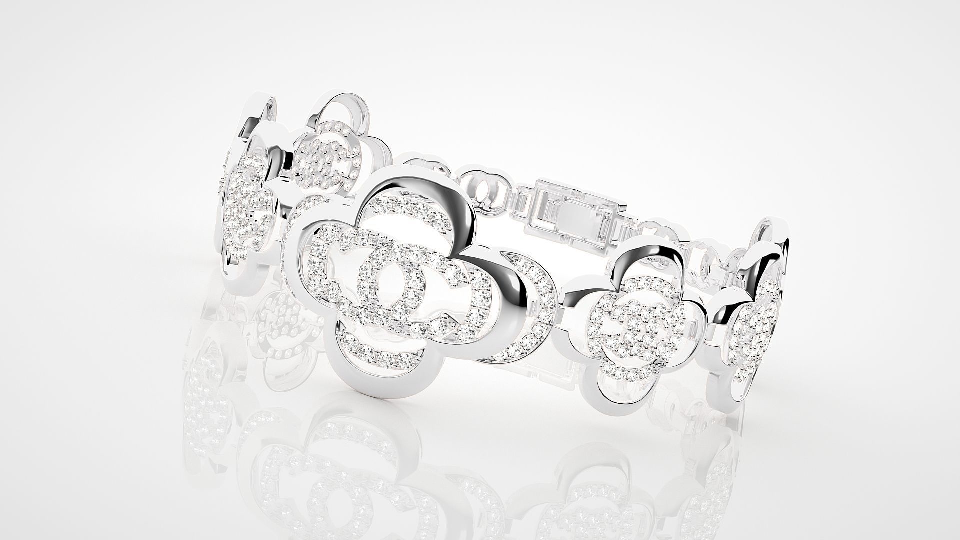 Flower High Jewelry Diamond Bracelet 3dm stl renders details 3D print model_11