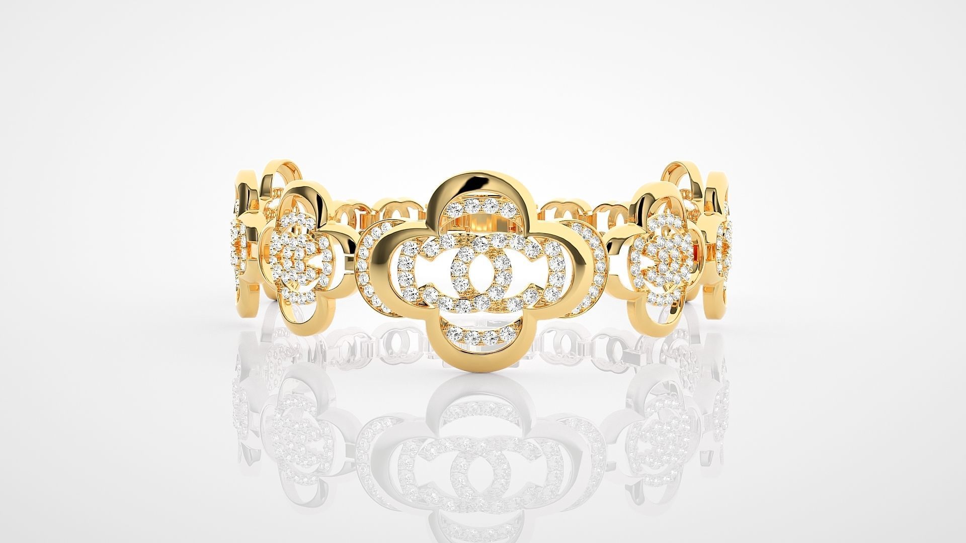 Flower High Jewelry Diamond Bracelet 3dm stl renders details 3D print model_18