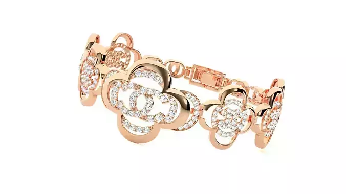 Flower High Jewelry Diamond Bracelet 3dm stl renders details
