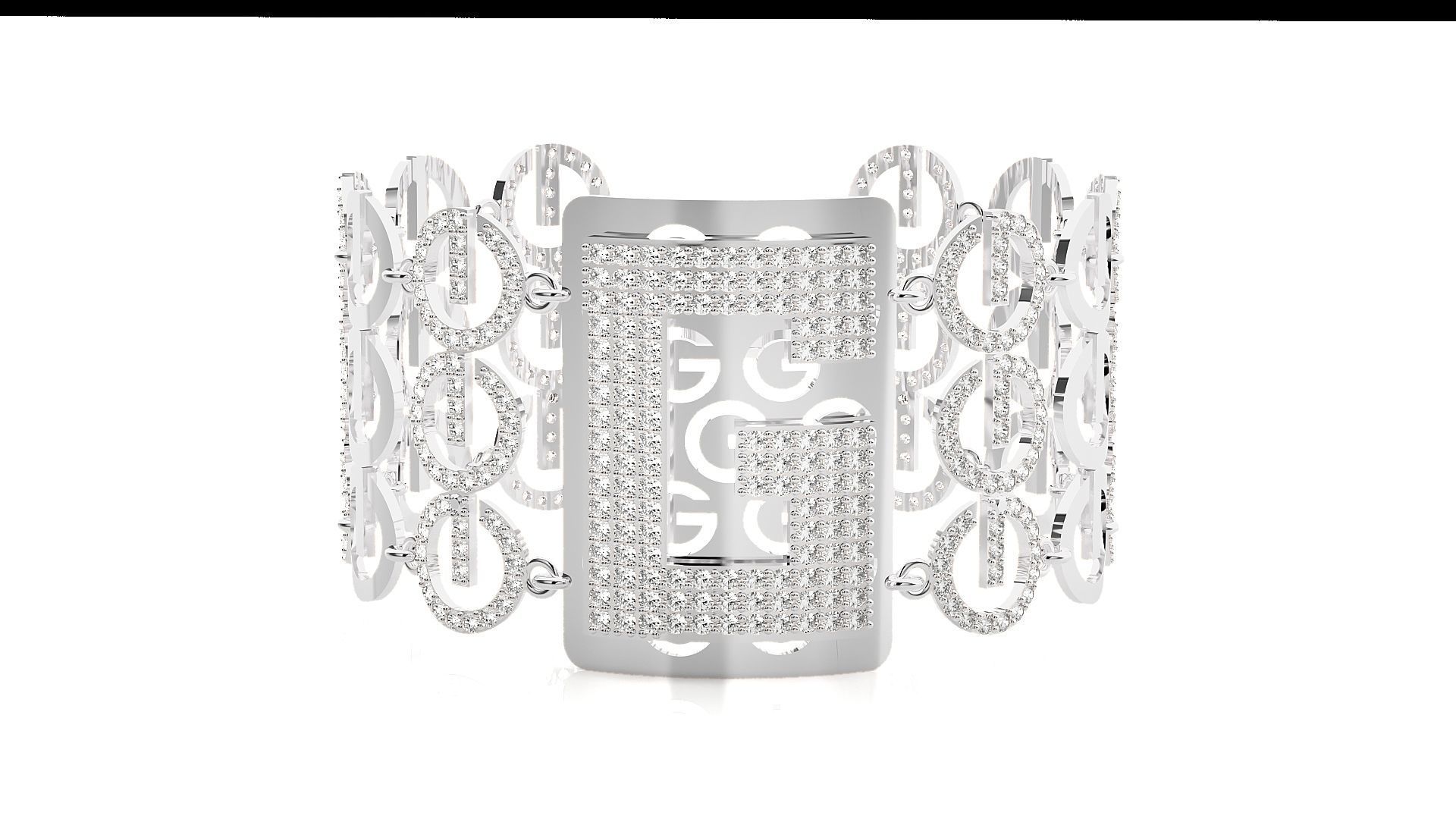 Letter G High Jewelry Diamond Bracelet 3dm stl renders details 3D print model_13