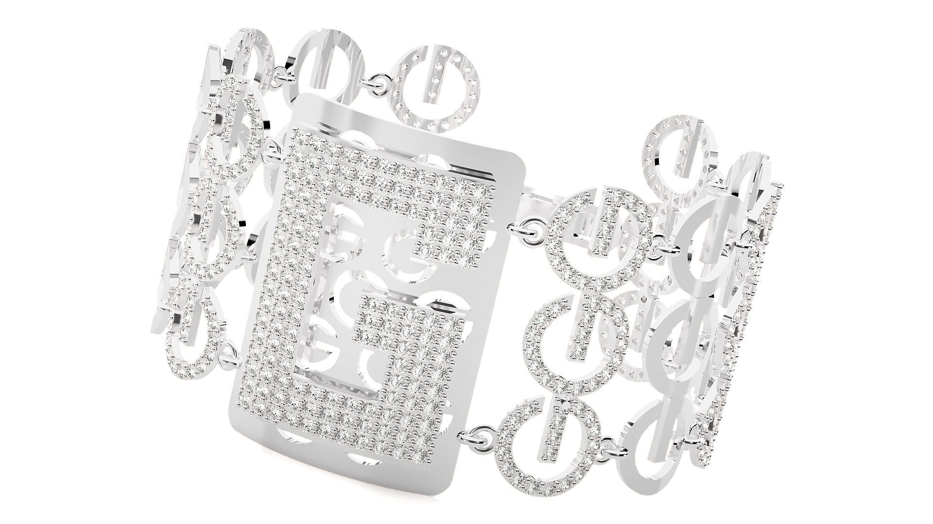 Letter G High Jewelry Diamond Bracelet 3dm stl renders details 3D print model_1