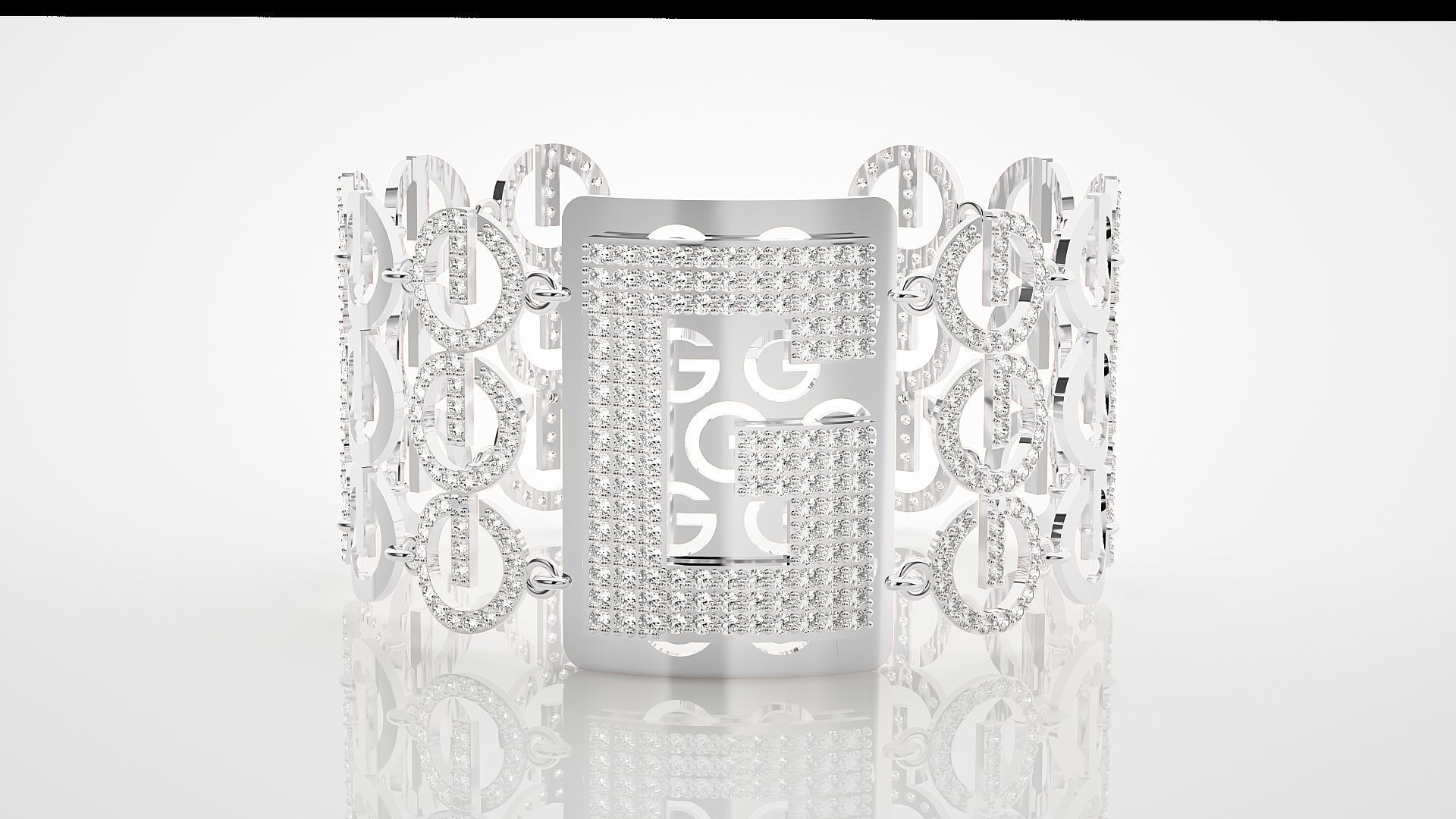 Letter G High Jewelry Diamond Bracelet 3dm stl renders details 3D print model_12