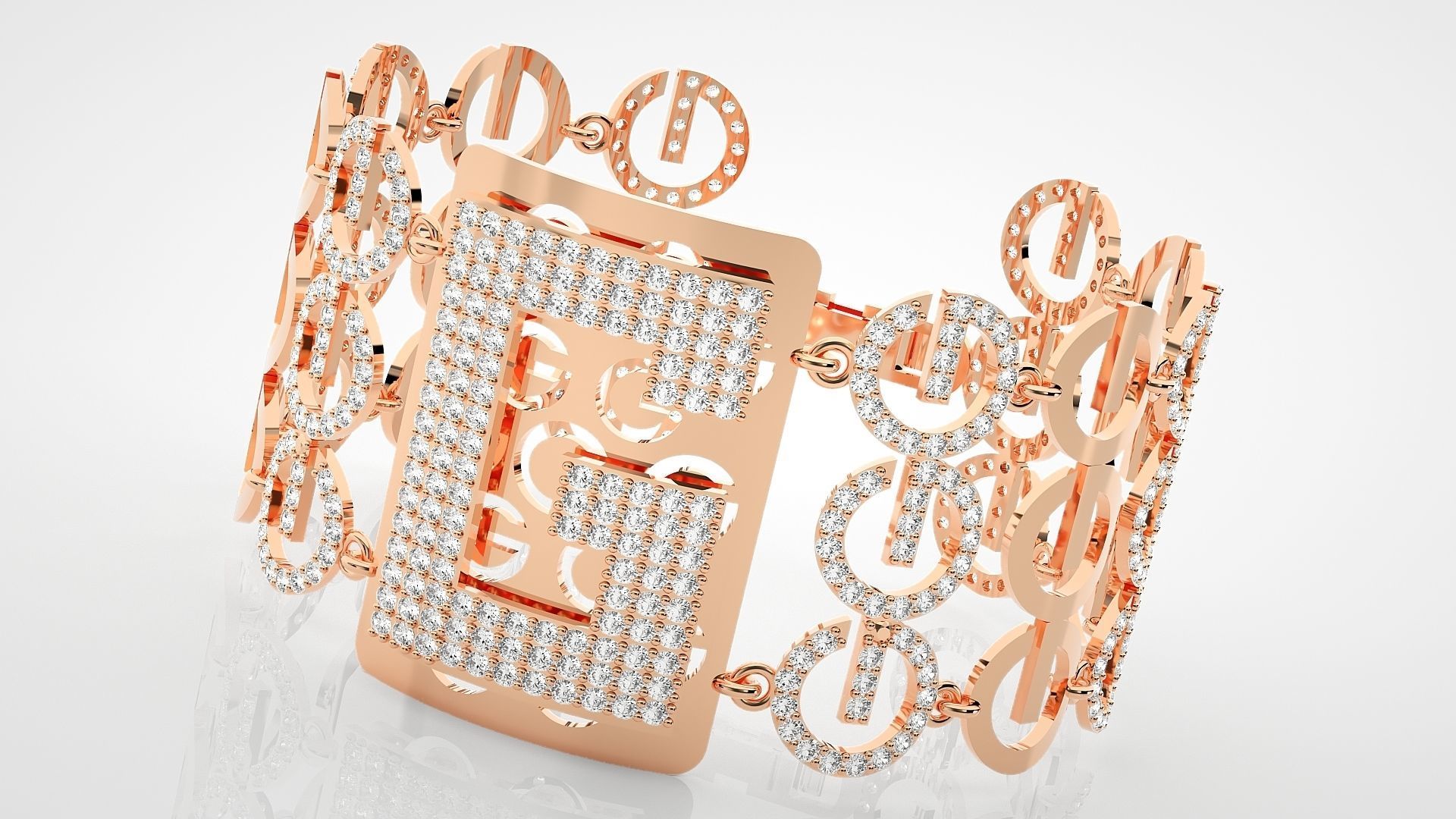 Letter G High Jewelry Diamond Bracelet 3dm stl renders details 3D print model_3